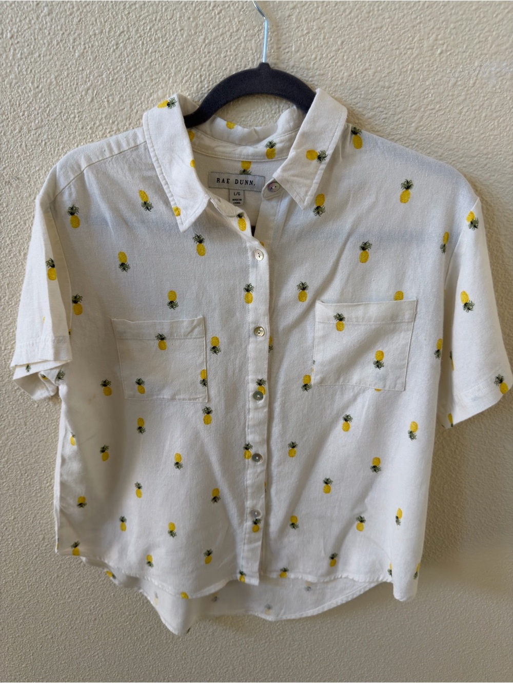 Rae Dunn White Shirt with Yellow Pineapple Print